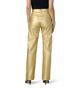 Women's Gold High Waist Straight Leather Pants
