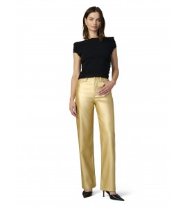 Women's Gold High Waist Straight Leather Pants