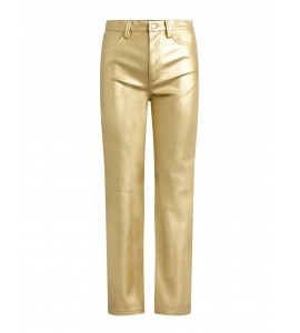Women's Gold High Waist Straight Leather Pants