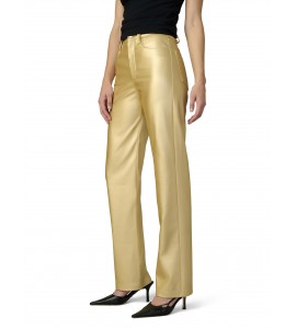 Women's Gold High Waist Straight Leather Pants