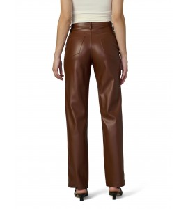 Women's Brown High Waist Straight Leather Pants