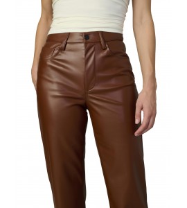 Women's Brown High Waist Straight Leather Pants