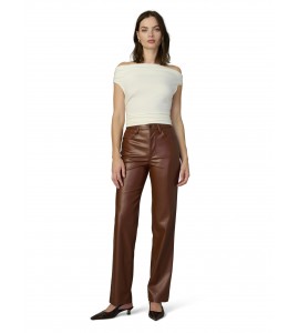 Women's Brown High Waist Straight Leather Pants