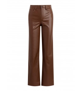 Women's Brown High Waist Straight Leather Pants