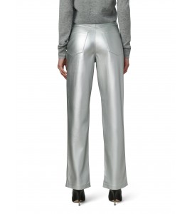 Women's Silver High Waist Straight Leather Pants