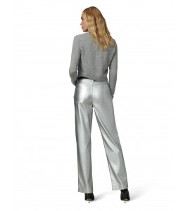 Women's Silver High Waist Straight Leather Pants