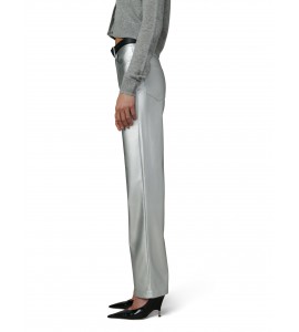 Women's Silver High Waist Straight Leather Pants