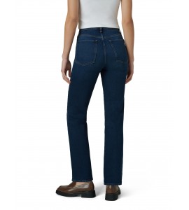 Women's dark blue high waist straight jeans