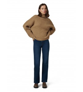 Women's dark blue high waist straight jeans
