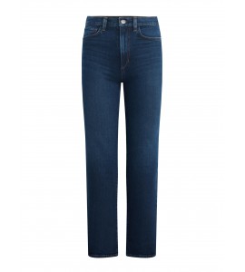 Women's dark blue high waist straight jeans