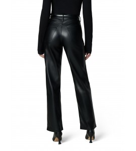Women's black high waist straight leather pants
