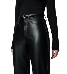 Women's black high waist straight leather pants