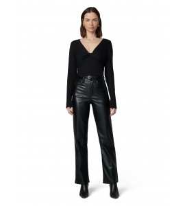 Women's black high waist straight leather pants