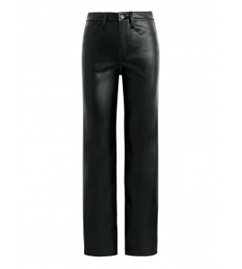 Women's black high waist straight leather pants